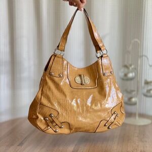 Vintage Y2K XOXO Faux Crocodile Large Hobo Bag Purse Shoulder Bag Tan Brown